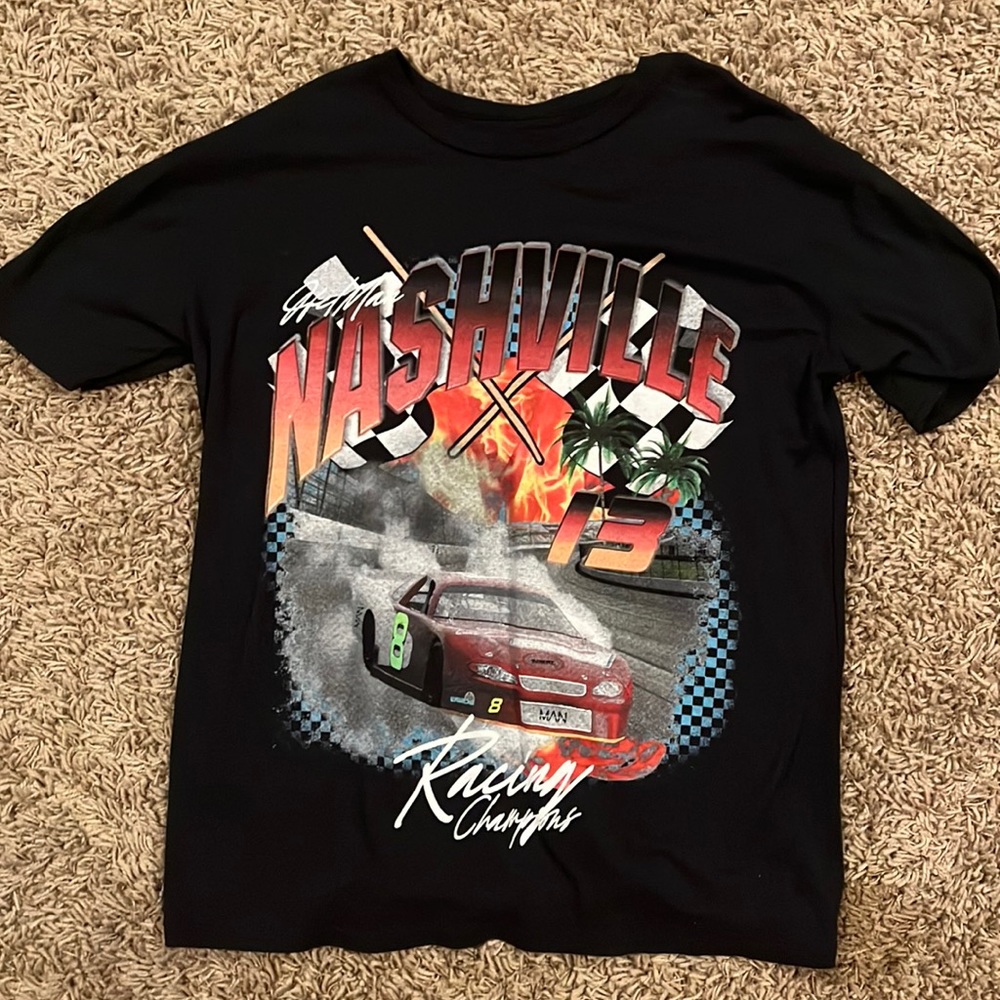 Oversized Race Car Graphic T-Shirt from boohooMAN, Shirt Size is a Medium